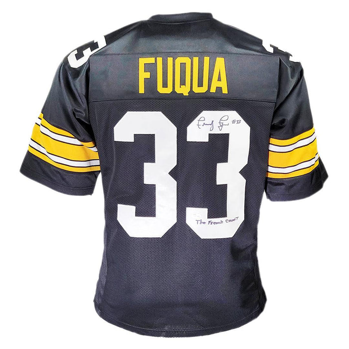 John Fuqua Signed The French Count Inscription Pittsburgh Black Football Jersey (JSA) - RSA