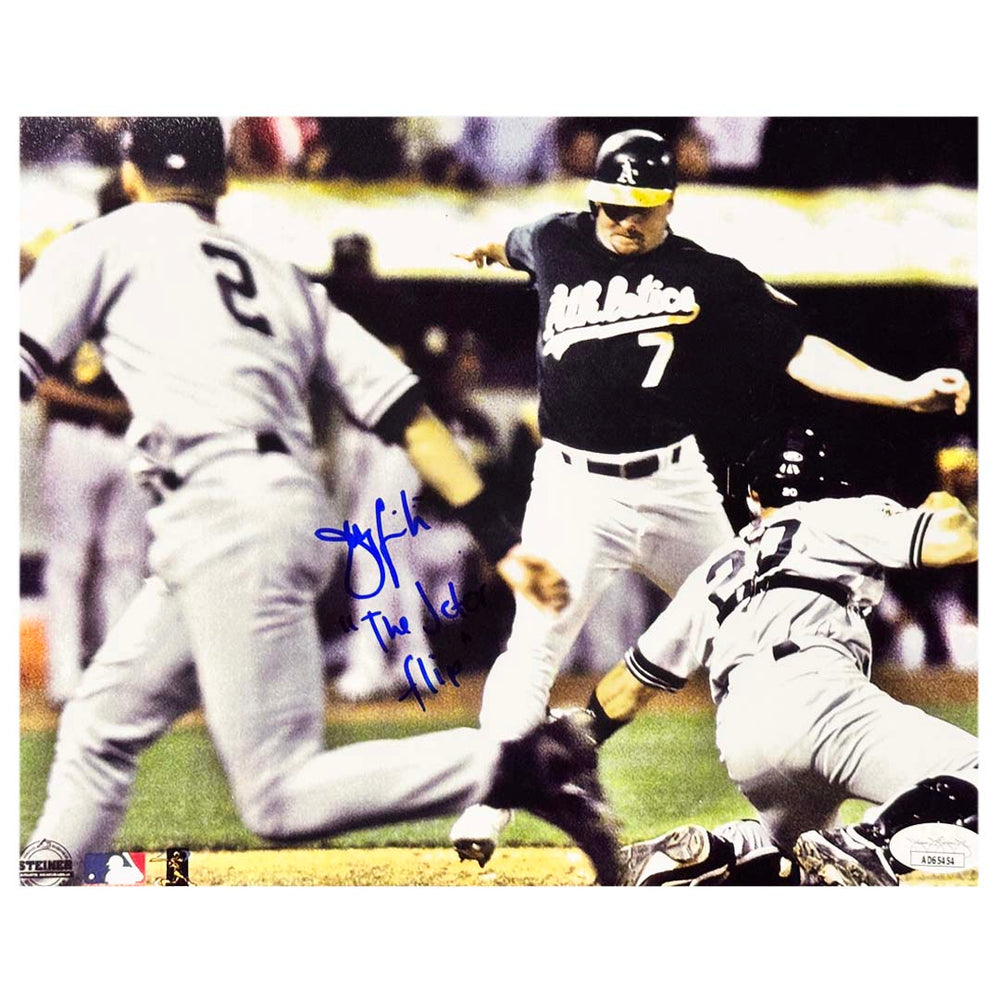 Jeremy Giambi Signed The Jeter Flip Inscription Pose 1 Baseball 8x10 Photo (JSA)
