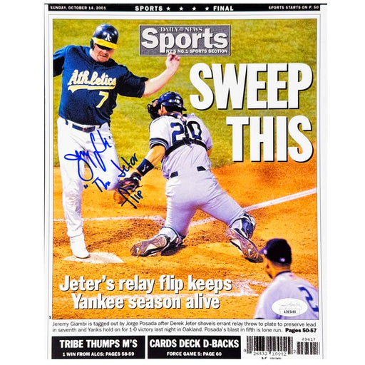 Jeremy Giambi Signed The Jeter Flip Inscription Pose 2 Baseball 8x10 Photo (JSA)