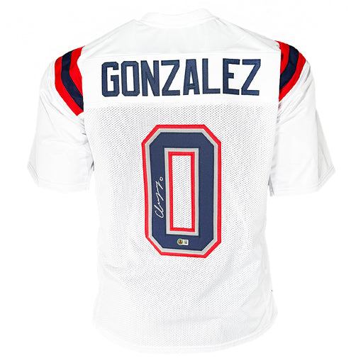 Christian Gonzalez Signed New England White Football Jersey (Beckett)