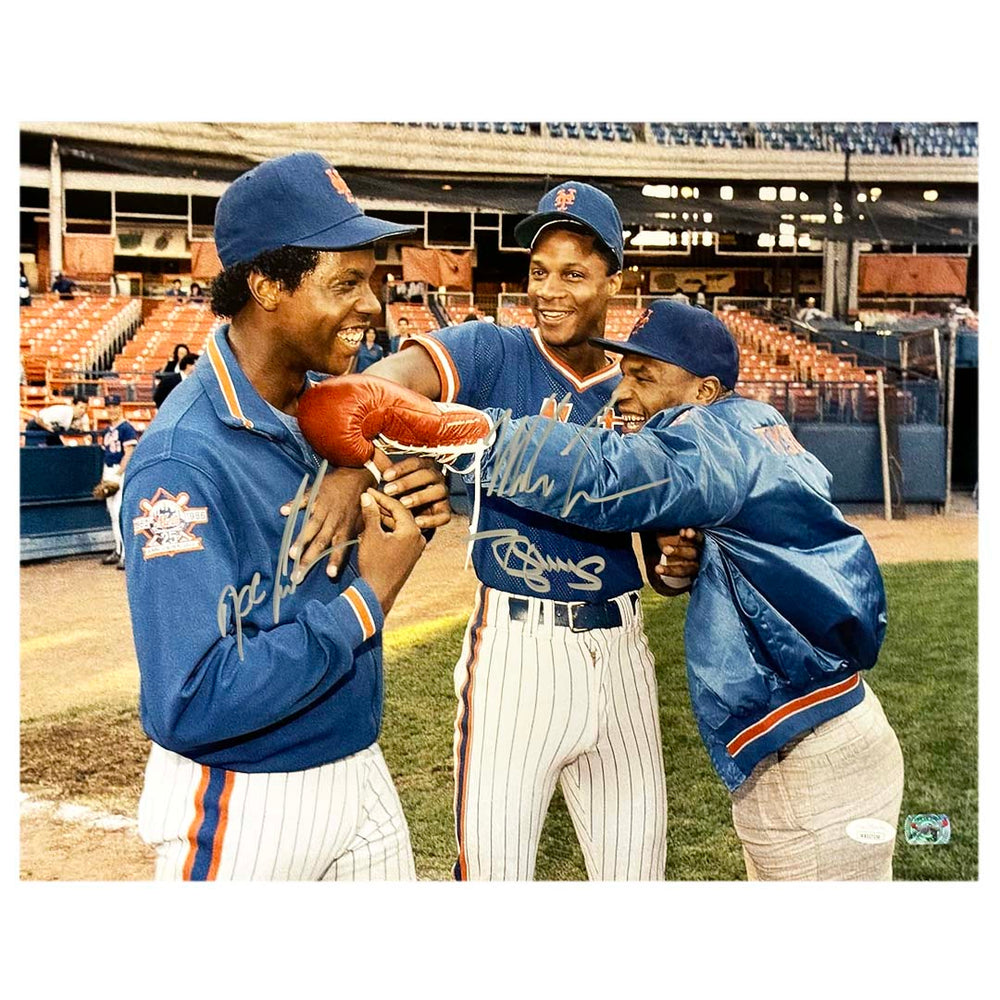 Dwight Gooden, Darryl Strawberry, Mike Tyson Signed Pose 2 Color 16x20 Photo (JSA)