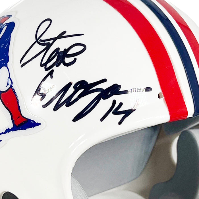 Steve Grogan Signed New England Patriots Throwback 65-81 Mini Football Helmet (Beckett)