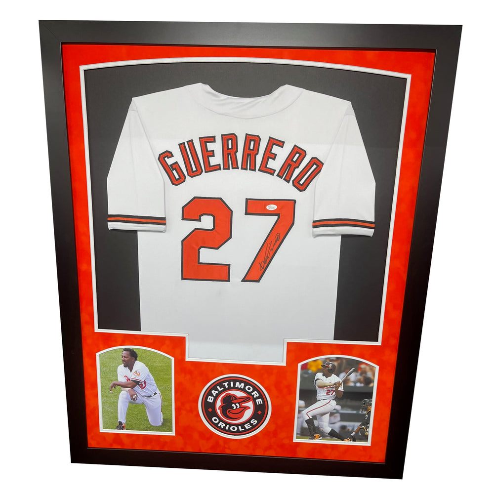 Vladimir Guerrero Signed Baltimore White Custom Double-Suede Framed  baseball Jersey (JSA)