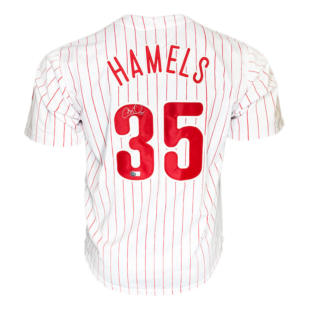 Cole Hamels Signed Philadelphia White Pinstripe Baseball Jersey (Beckett)