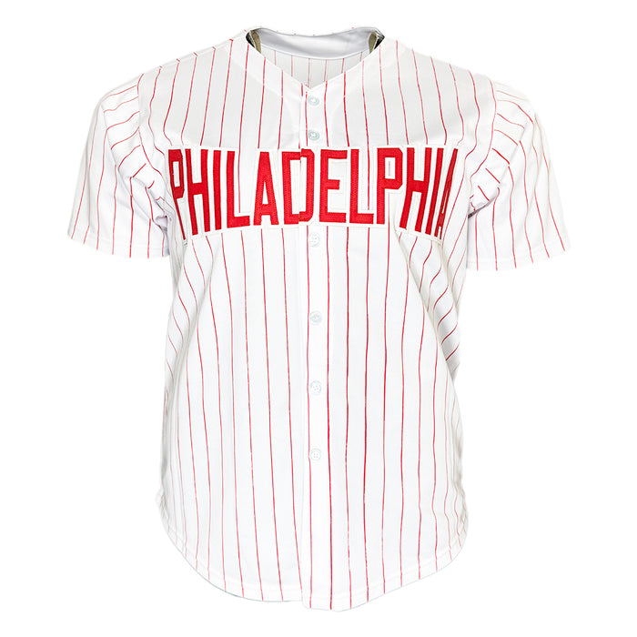 Cole Hamels Signed Philadelphia White Pinstripe Baseball Jersey (Beckett)