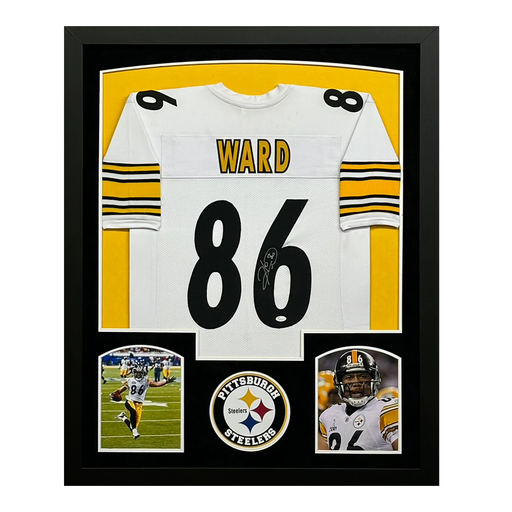 Hines Ward Signed White Custom Suede Matte Framed Football Jersey