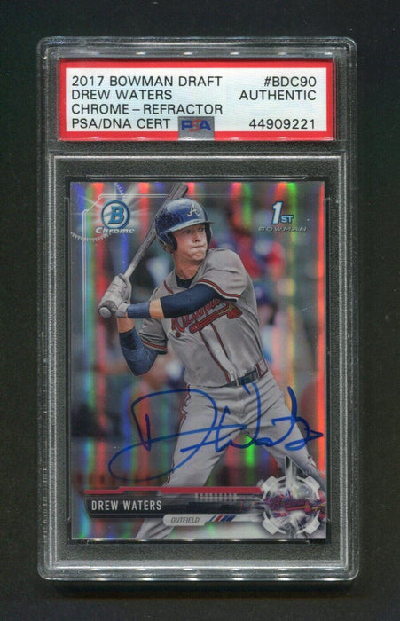 2017 Bowman Draft Chrome Refractor Drew Waters #BDC90 PSA/DNA Signed Rookie Baseball Card - RSA