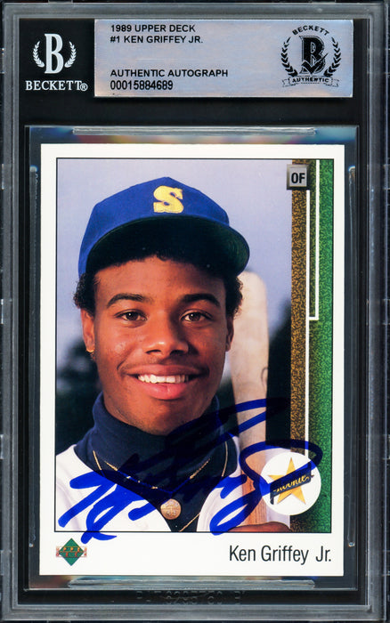 Ken Griffey Jr. Autographed 1989 Upper Deck Rookie Card #1 Seattle Mariners Beckett BAS