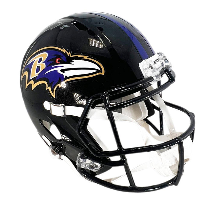 Lamar Jackson Signed White Ink Baltimore Ravens Speed Full-Size Replica  Football Helmet (JSA)