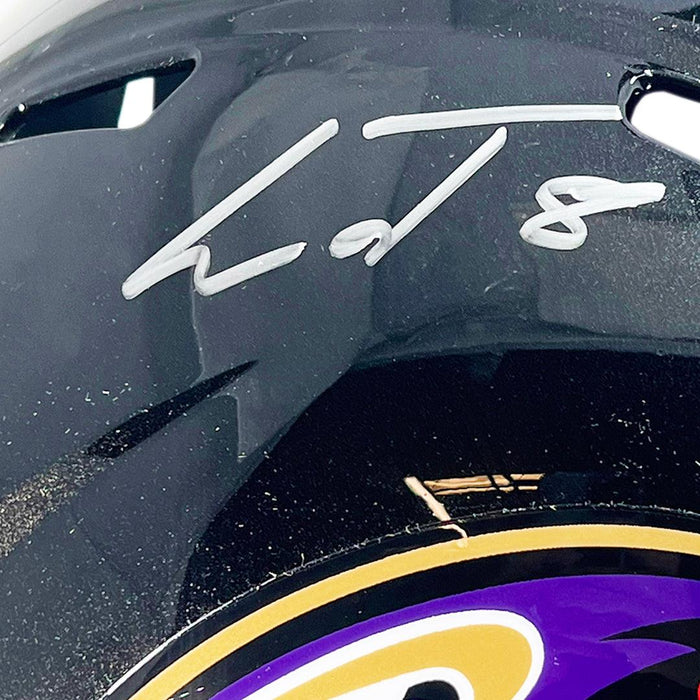 Lamar Jackson Signed White Ink Baltimore Ravens Speed Full-Size Replic — RSA