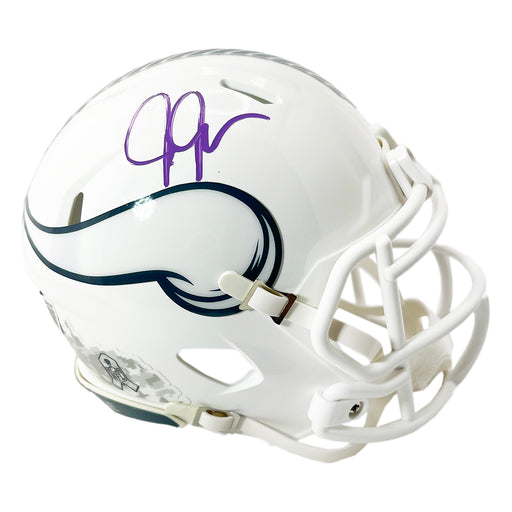 Justin Jefferson Signed Purple Ink Minnesota Vikings Salute to Service 2024 Mini Football Helmet (Beckett)