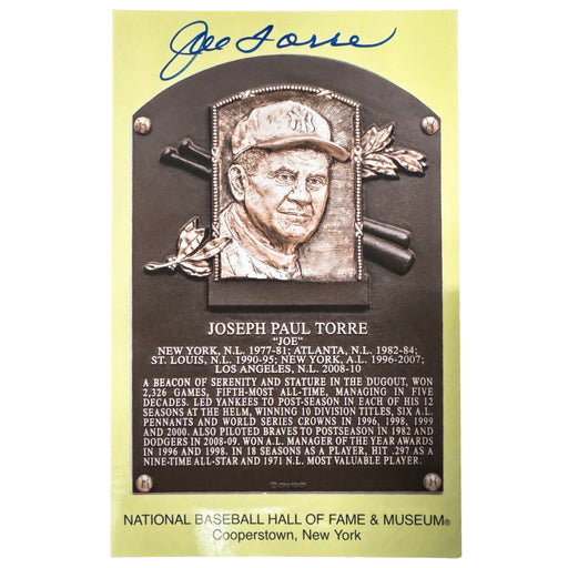 Joe Torre Signed HOF Plaque Card (JSA)