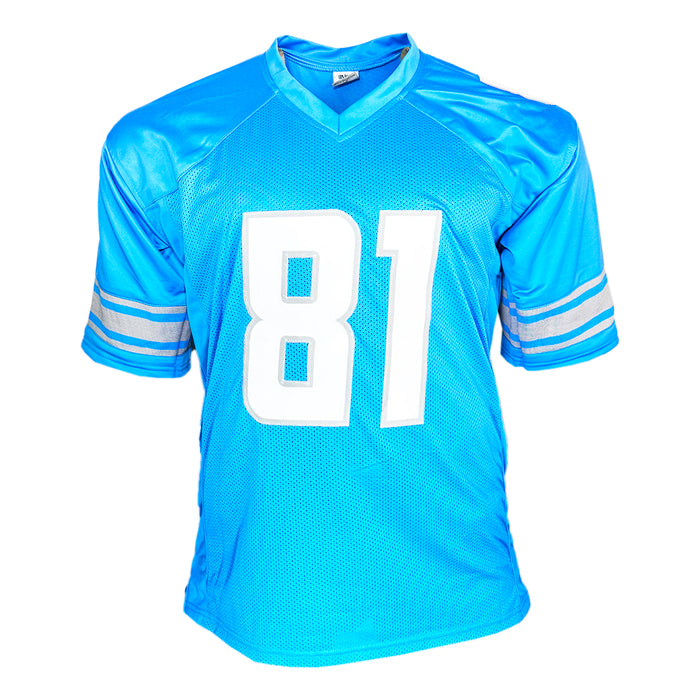 Calvin Johnson Signed Detroit Blue Football Jersey Beckett RSA