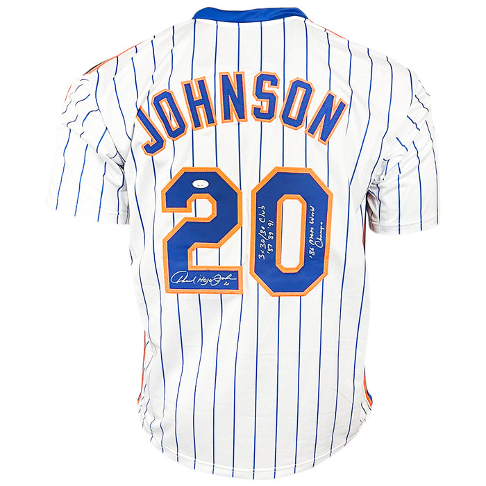 Howard Johnson Signed 86 Mets World Champs Inscription New York Pinstripe Baseball Jersey (JSA)