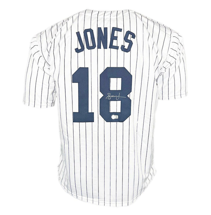 Andruw Jones Signed New York Pinstripe Baseball Jersey (Beckett)