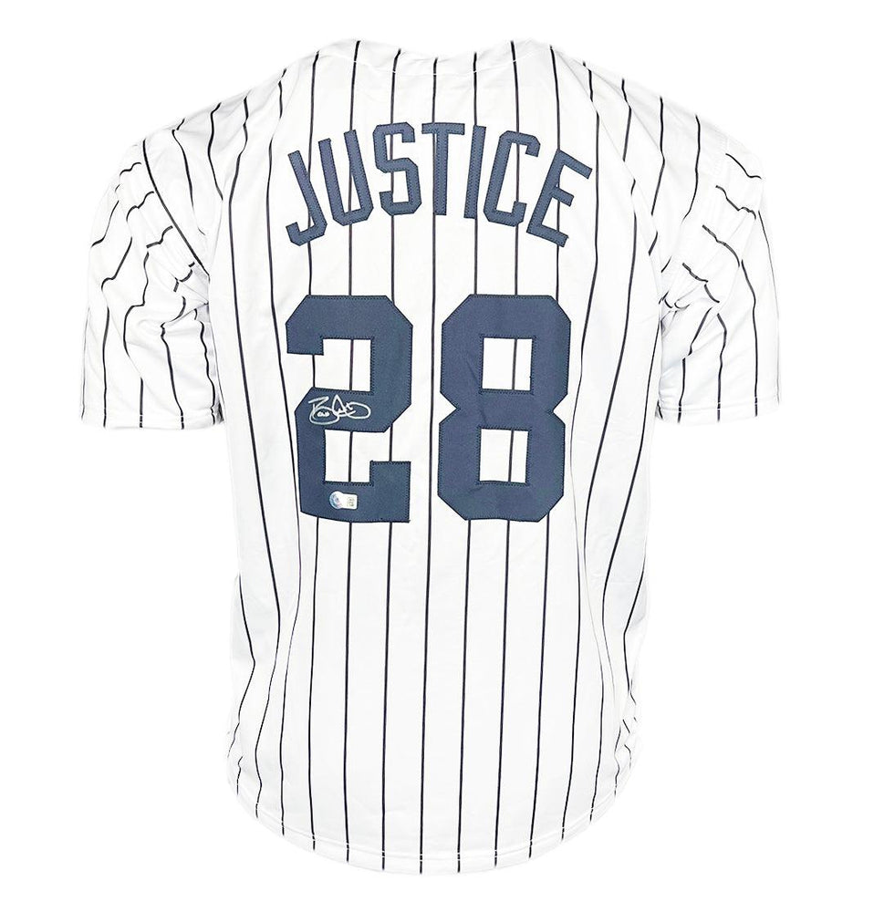 David Justice Signed New York Pinstripe Baseball Jersey (Beckett)