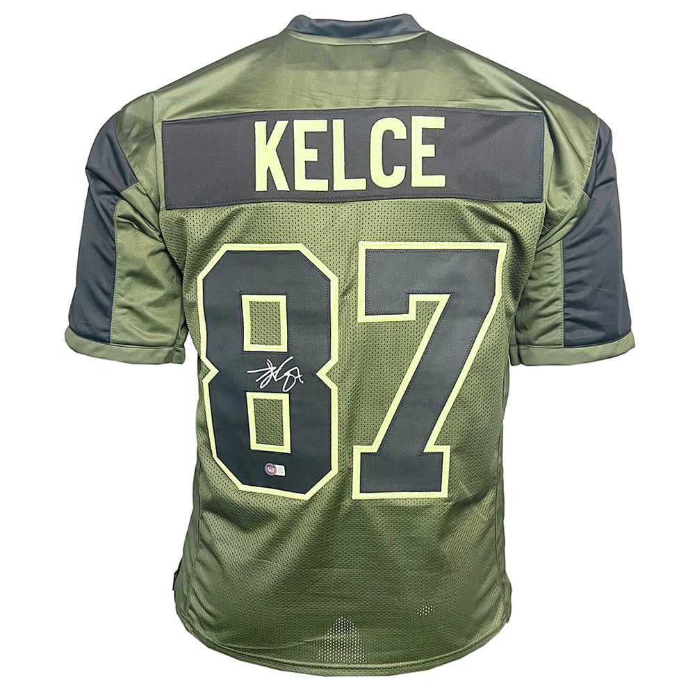 RSA Travis Kelce Signed Kansas City Salute to Service XL Football Jersey (Beckett)