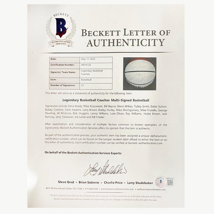 All-Time Great Coaches 23 Signature Wilson Basketball (Beckett) - RSA