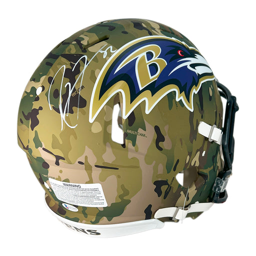 Ray Lewis Signed Baltimore Ravens Camo Authentic Speed Full-Size Football Helmet (Beckett)