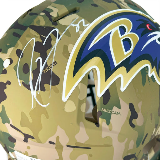 Ray Lewis Signed Baltimore Ravens Camo Authentic Speed Full-Size Football Helmet (Beckett)