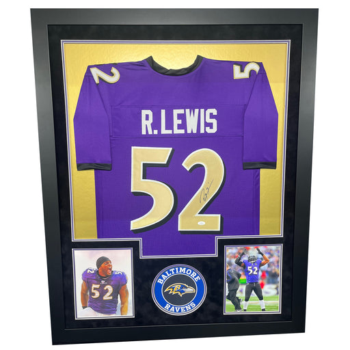 Ray Lewis Autographed & Framed White Baltimore Jersey Auto Beckett COA
