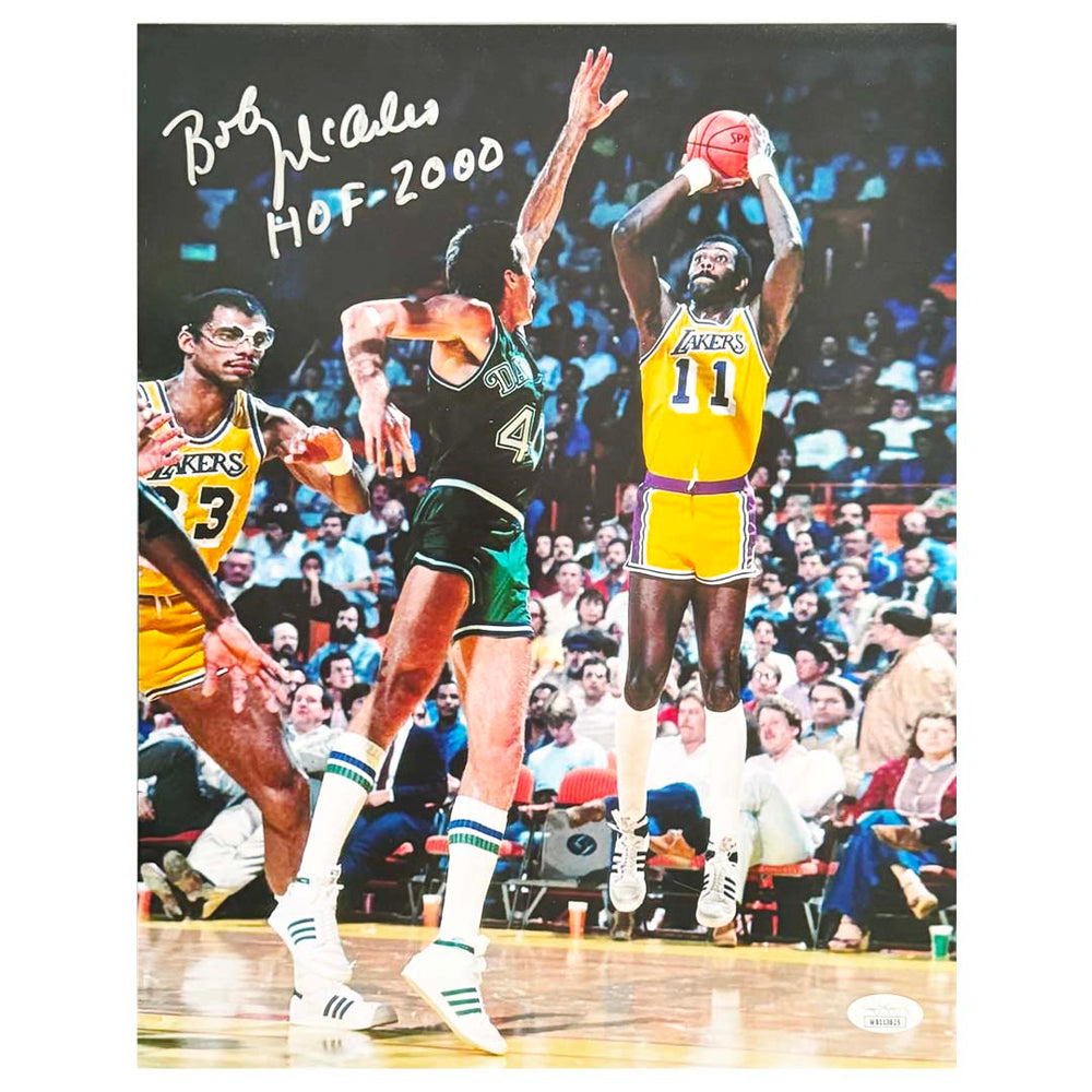 Bob McAdoo Signed HOF 2000 Inscription Los Angeles Pose 2 Basketball 11x14 Photo (JSA)