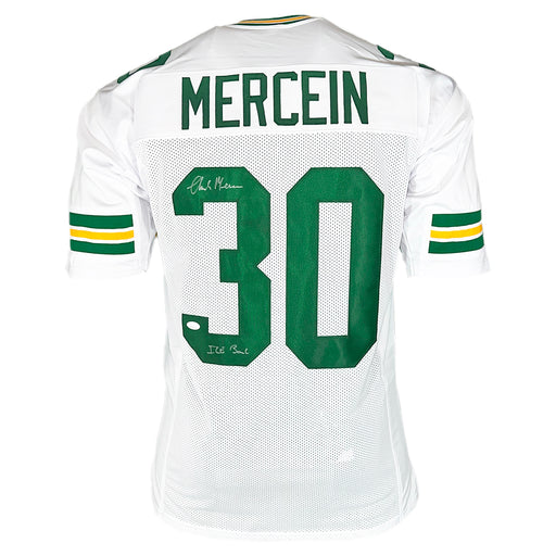 Chuck Mercein Signed Ice Bowl Inscription Green Bay White Football Jersey (JSA)