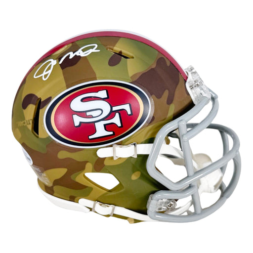 Joe Montana Signed San Francisco 49ers Camo Speed Mini Football Helmet (Beckett)