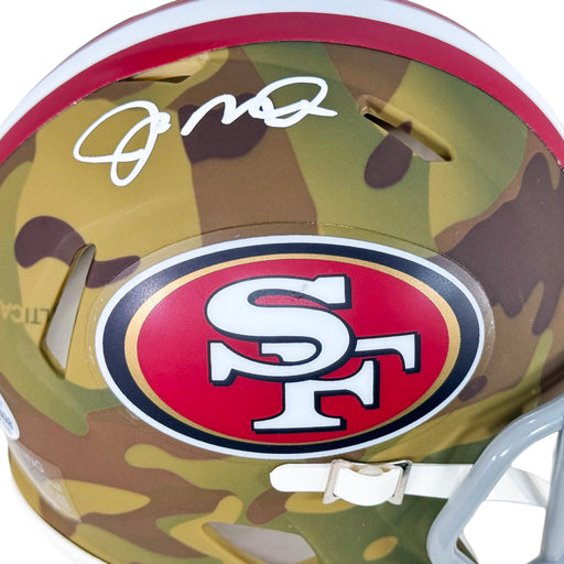 Joe Montana Signed San Francisco 49ers Camo Speed Mini Football Helmet (Beckett)