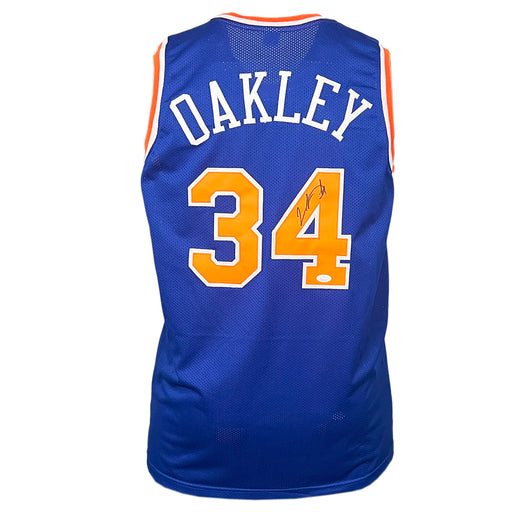 Charles Oakley Signed New York Blue Basketball Jersey (JSA)