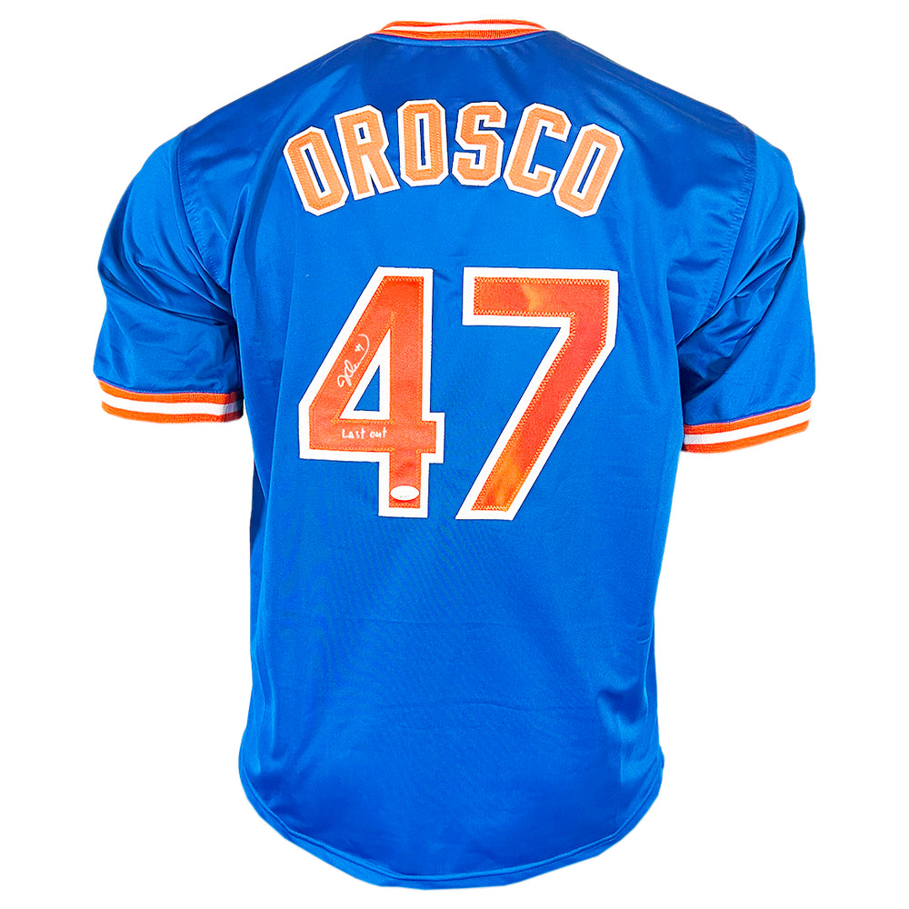 Jesse Orosco Signed Last Out Inscription New York Blue Baseball Jersey (JSA)