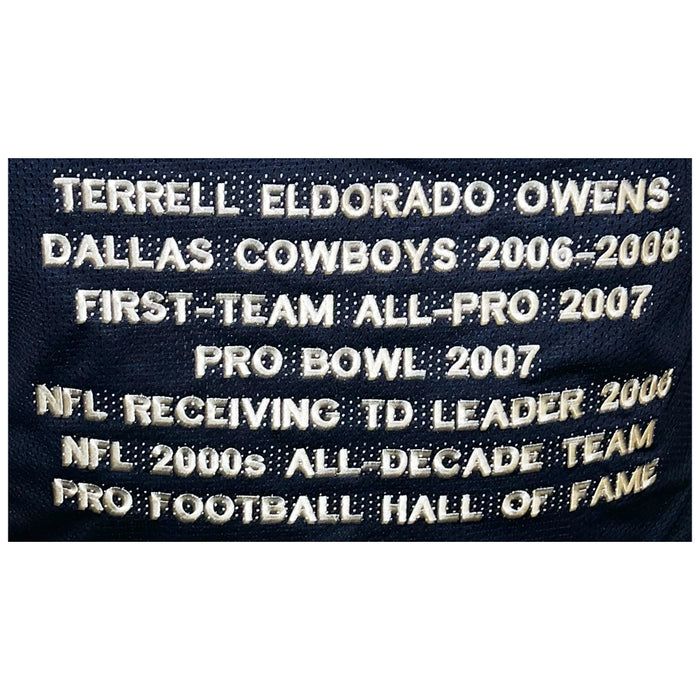 Terrell Owens Signed Dallas Blue Stats Football Jersey (JSA)