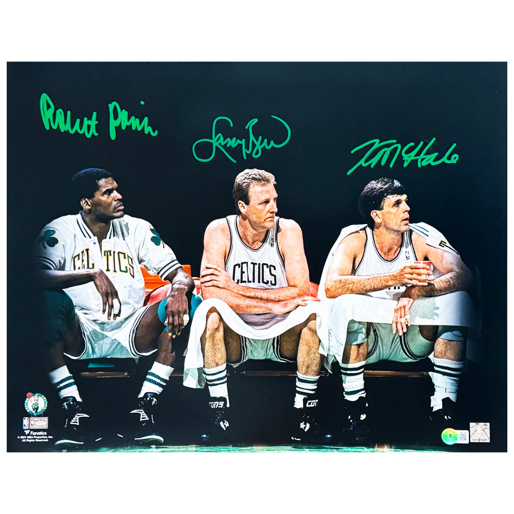 Boston Celtics Big Three Robert Parish, Larry Bird, Kevin McHale Signed 16x20 Basketball Photo (JSA)