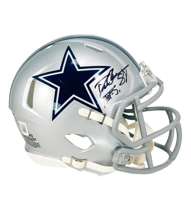 Drew Pearson Signed HOF 21 Inscription Dallas Cowboys Speed Mini Football Helmet (Beckett)