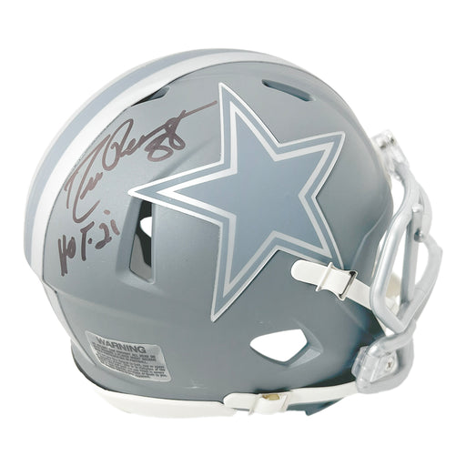 Drew Pearson Signed HOF 21 Inscription Dallas Cowboys Slate Alternate Speed Mini Football Helmet (JSA)