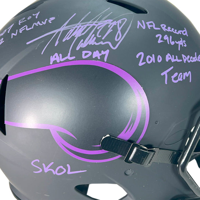 Adrian Peterson Signed Multi-Inscription Stats Minnesota Vikings Authentic Eclipse Speed Full-Size Football Helmet (Beckett)