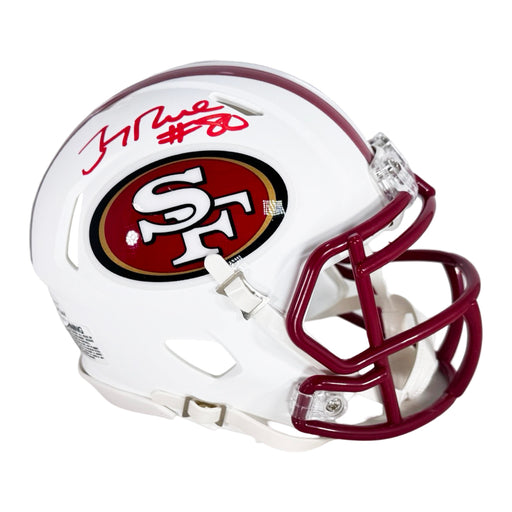 Jerry Rice Signed San Francisco 49ers Flat White Speed Mini Football Helmet (Beckett)