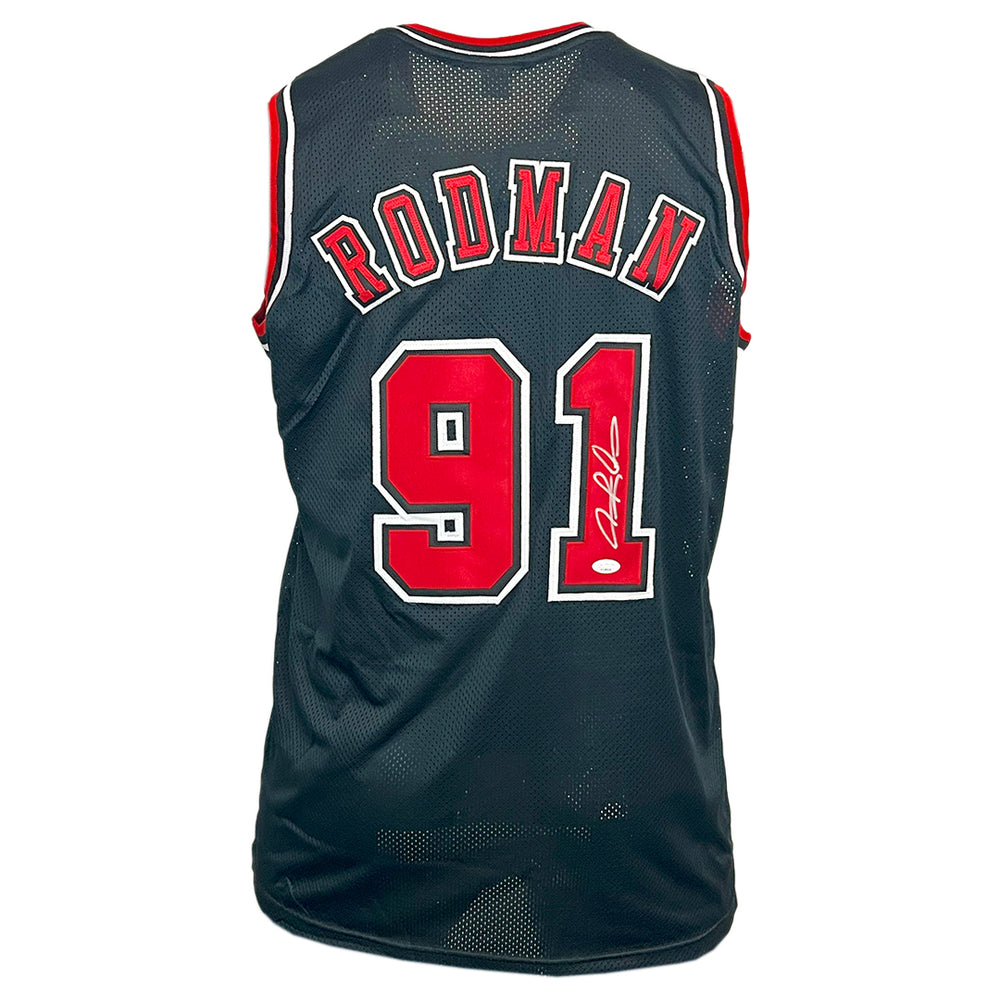 Dennis Rodman Signed Chicago Black Silver Ink Basketball Jersey (JSA)