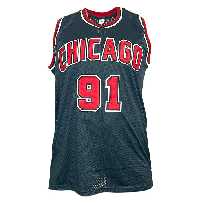 Dennis Rodman Signed Chicago Black Silver Ink Basketball Jersey (JSA)