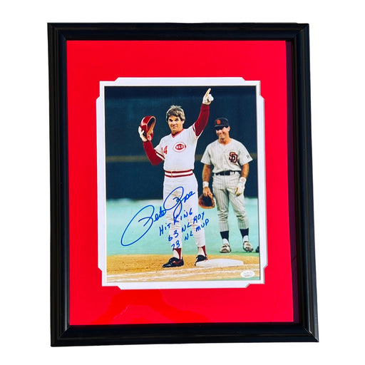 Pete Rose Signed Hit King, 63 NL ROY, 73 NL MVP Inscription Baseball Framed 11x14 Photo (JSA)