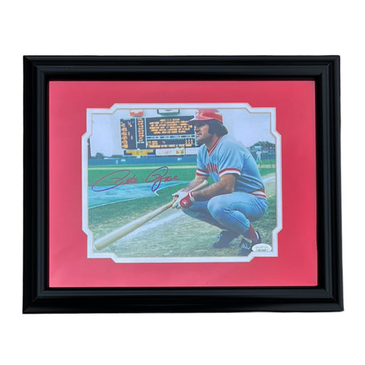 Pete Rose Signed Cincinnati Pose 7 Baseball Framed 8x10 Photo (JSA)