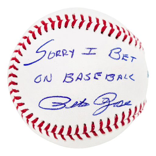 Pete Rose Signed Sorry I bet on baseball Inscription Rawlings Official Major League Baseball (JSA)