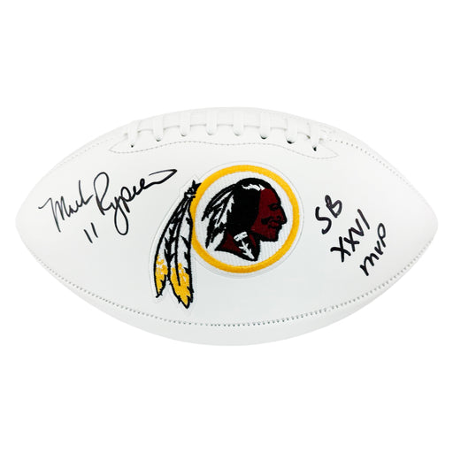 Mark Rypien Signed SB XXVI MVP Inscription Washington Redskins Official NFL Team Logo White Football (Beckett)