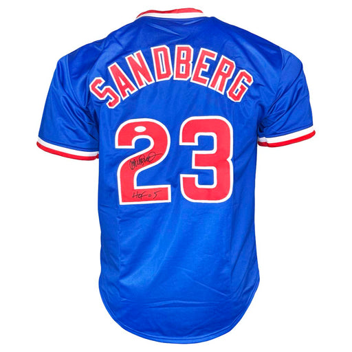 Ryne Sandberg Signed HOF 05 Inscription Chicago Blue Baseball Jersey (JSA)