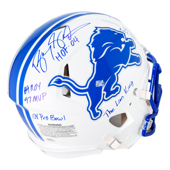 Barry Sanders Signed Multi-Inscription Detroit Lions Authentic Flat White Speed Full-Size Football Helmet (JSA)