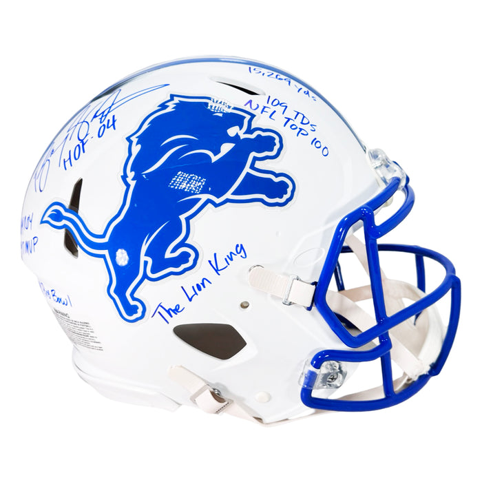 Barry Sanders Signed Multi-Inscription Detroit Lions Authentic Flat White Speed Full-Size Football Helmet (JSA)