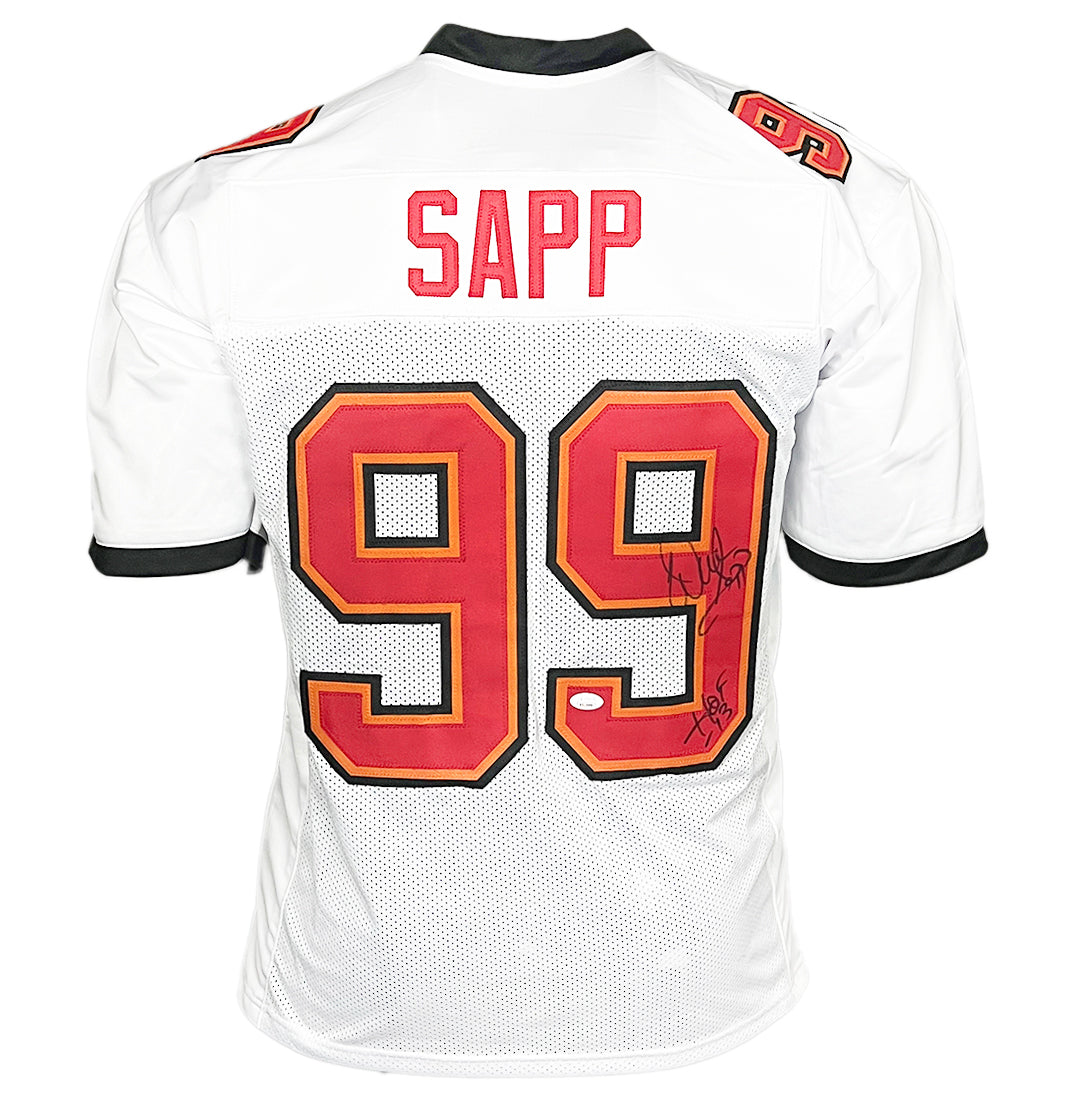 Warren Sapp Signed HOF 13 Inscription Tampa Bay White Football Jersey — RSA