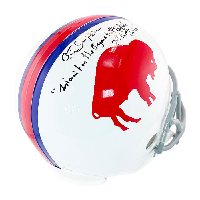 OJ Simpson Signed Multiple Inscription Buffalo Bills Throwback 65-73 Full-Size Replica Football Helmet (JSA)