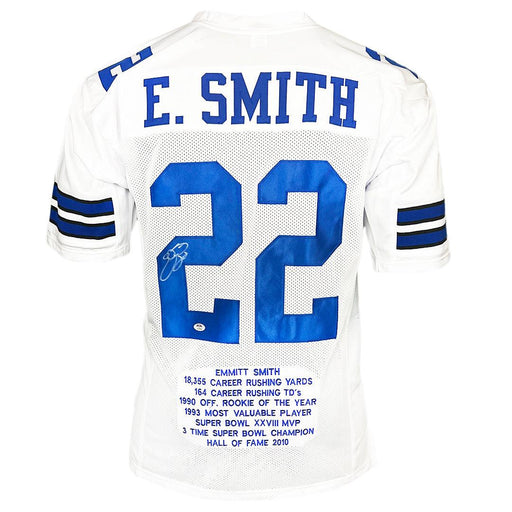 Emmitt Smith Autographed/Signed Pro Style White XL Stat Jersey