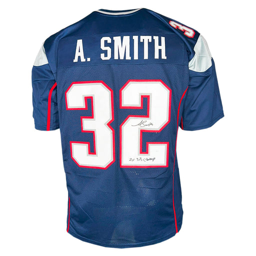 Antowain Smith Signed 2x SB Champ Inscription New England Blue Football Jersey (JSA)